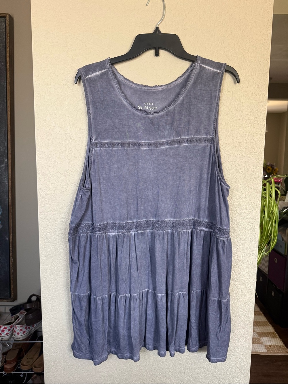 torrid Slate/Blue Sleeveless Tunic with Scoop Neck